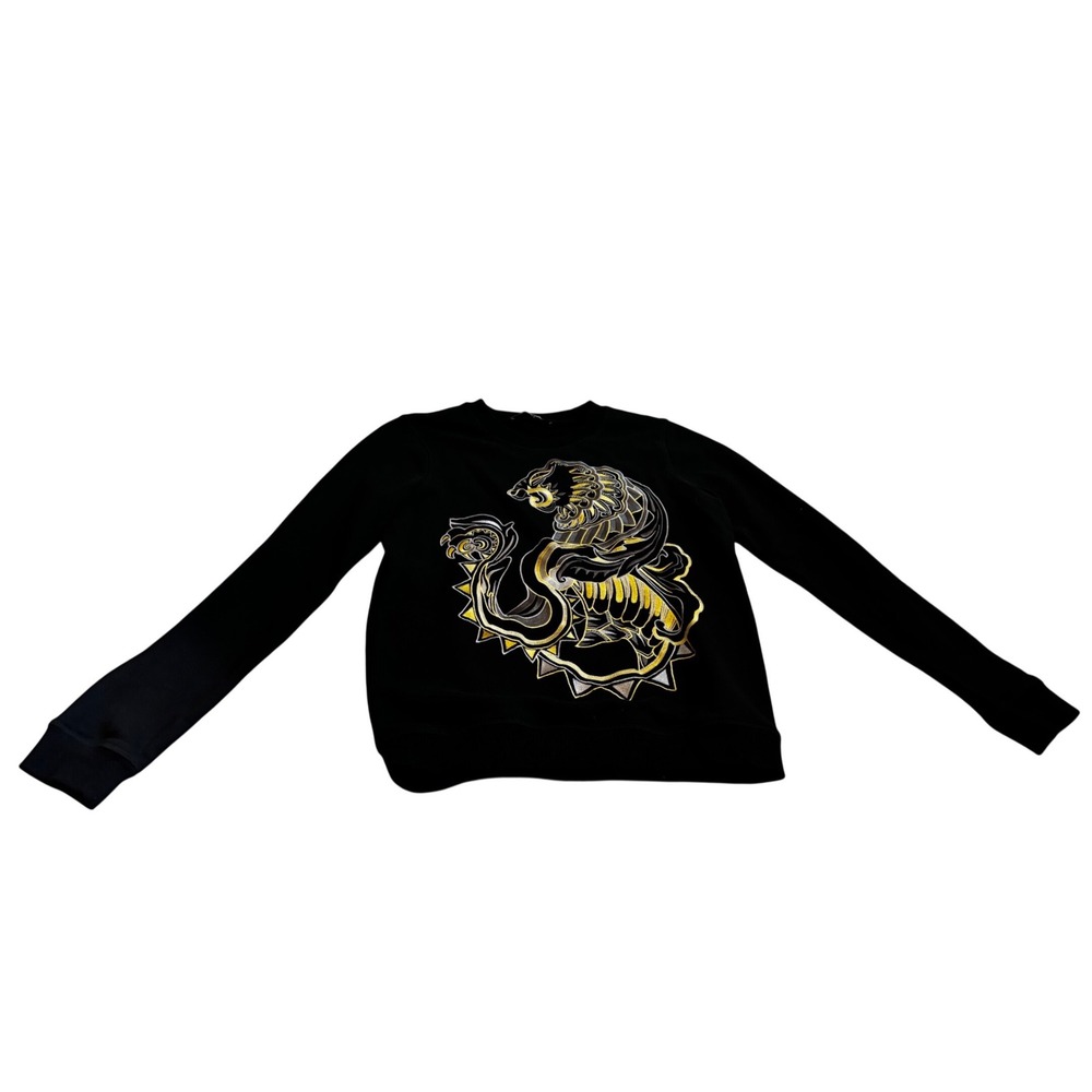 Roberto Cavalli Black Embroidered Dragon Sweatshirt Med Y2K Designer Gothic
